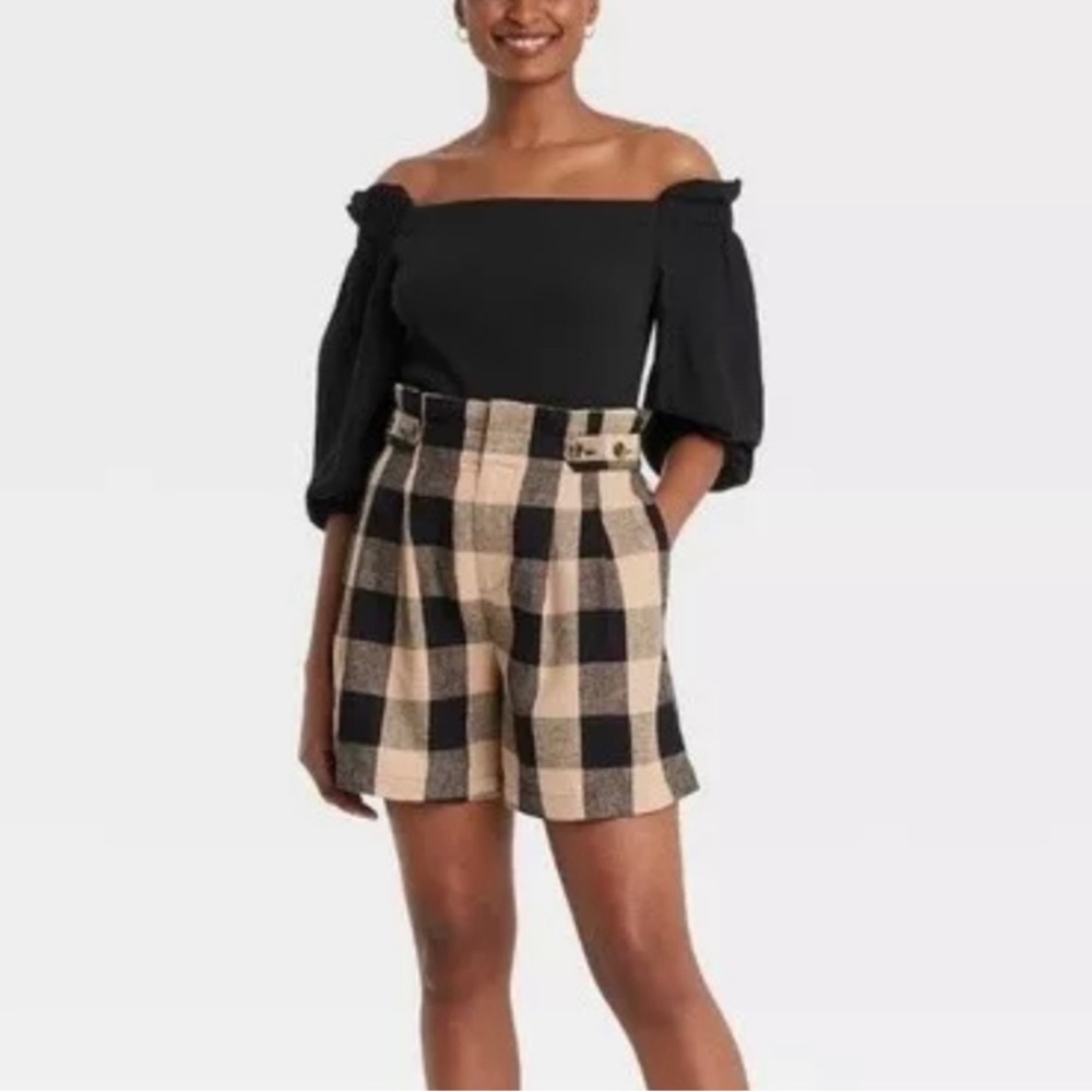 Who What Wear High Waisted Checkered Shorts